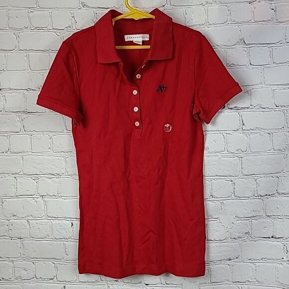NWT Aeropostale A87 Piqué Polo Shirt School Uniform Red Short Sleeve Women's Top - Picture 1 of 6
